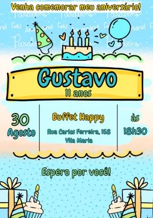 Convite de Aniversário Infantil com Bolo Fofo para Editar Online
