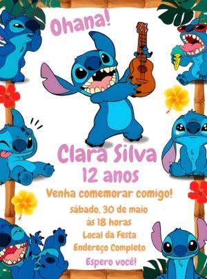 Convite de Aniversário Stitch para Editar e Imprimir Online