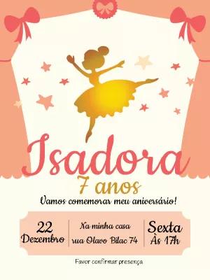 Convite de Aniversário Bailarina Delicada para Editar Online