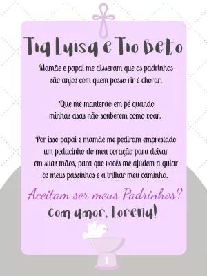 Convite Padrinhos de Batismo Delicado para Editar Online
