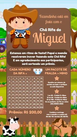Convite Chá Rifa Fazendinha Menino Cowboy para Editar Online