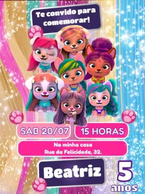 Convite de Aniversário Vip Pets Editável para Imprimir