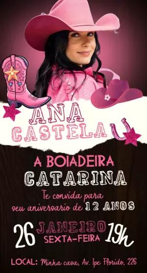Convite Aniversário Boiadeira Rosa para Editar Online