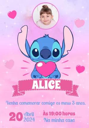 Convite Aniversário Stitch com Foto para Editar Online