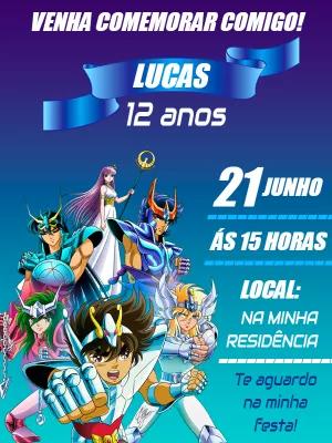 Convite de Aniversário Cavaleiros do Zodíaco para Editar Online