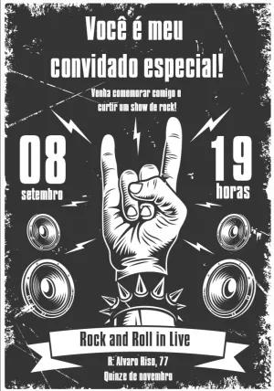 Convite Aniversário Rock and Roll Editável para Imprimir