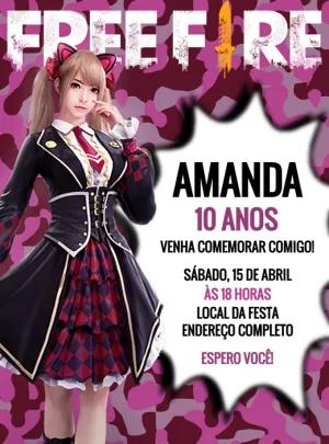 Convite Aniversário Free Fire Feminino para Editar Online