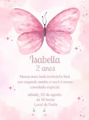 Convite Aniversário Borboleta Aquarela para Editar Online