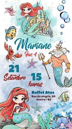 Convite Aniversário A Pequena Sereia para Editar Online