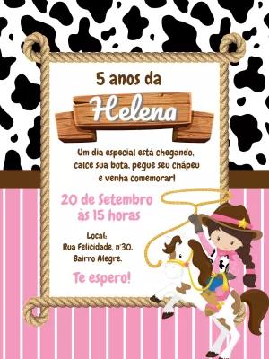 Convite de Aniversário Vaqueira para Editar Online
