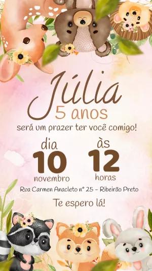 Convite Aniversário Bosque Encantado com Animais para Editar
