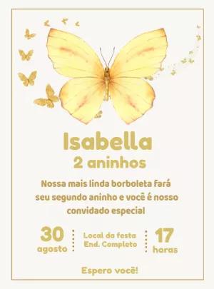 Convite Aniversário Borboleta Amarela para Editar Online