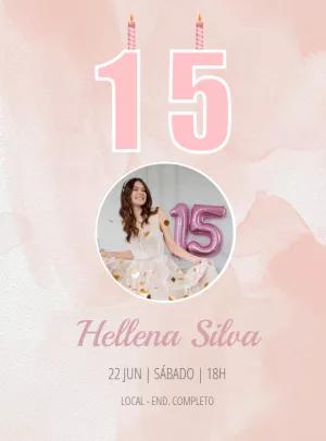 Convite 15 Anos Rosa com Foto para Editar Online