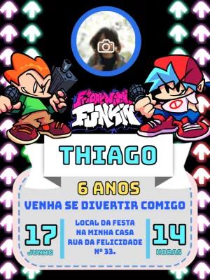 Convite Aniversário Friday Night Funkin' com Foto para Editar