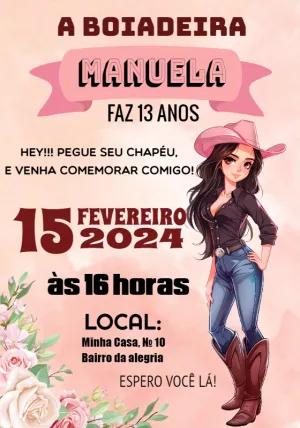 Convite de Aniversário Boiadeira Country para Editar Online