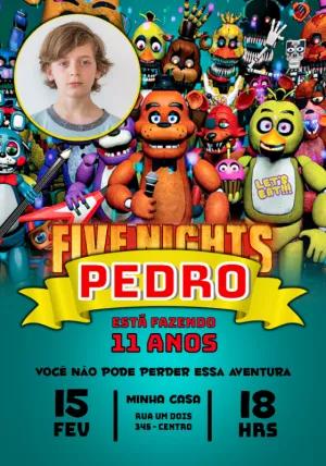 Convite Aniversário Five Nights at Freddy's com Foto para Editar