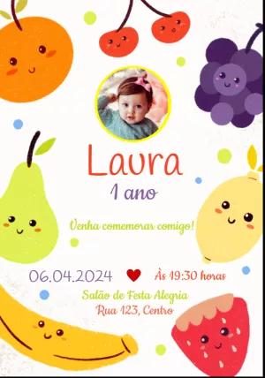 Convite Aniversário Frutinhas com Foto para Editar Online