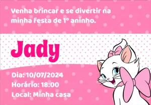 Convite de Aniversário Gata Marie para Editar Online