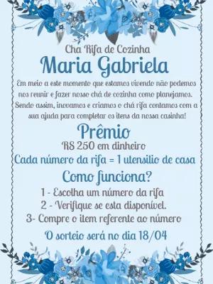 Convite Chá Rifa de Cozinha Floral Azul para Editar Online