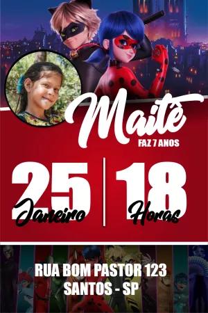 Convite Aniversário Ladybug com Foto para Editar Online