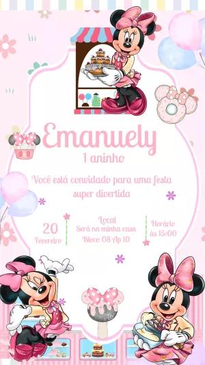 Convite Aniversário Minnie Confeiteira para Editar Online