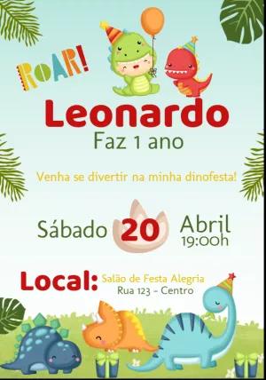 Convite Aniversário Dinossauro Baby Fofo para Editar Online