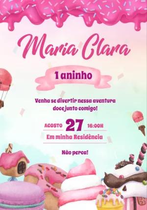 Convite de Aniversário Mundo Doce Editável para Menina