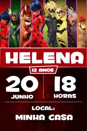 Convite de Aniversário Lady Bug com Personagens para Editar Online