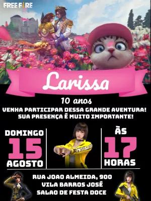 Convite de Aniversário Free Fire Rosa para Editar Online