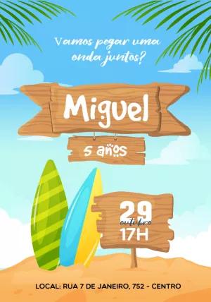 Convite Aniversário Surf Praia para Editar Online e Imprimir