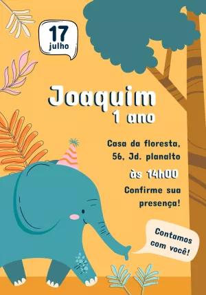Convite de Aniversário Elefante na Selva para Editar Online