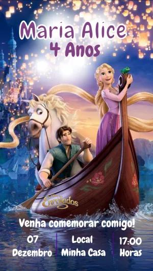 Convite Aniversário Enrolados com Rapunzel para Editar Online