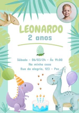 Convite Aniversário Dinossauro com Foto para Editar Online