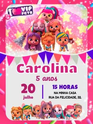 Convite de Aniversário Vip Pets para Editar Online