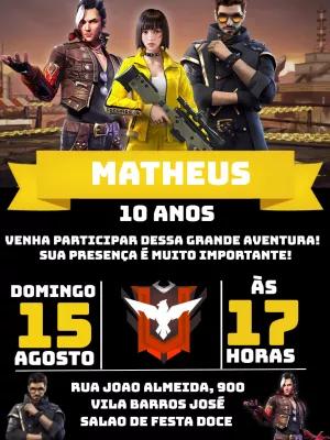 Convite Aniversário Free Fire com Personagens para Editar Online