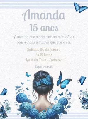 Convite 15 Anos Borboletas Azuis para Editar Online