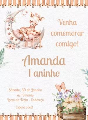 Convite de Aniversário Girafinha Boho para Editar Online