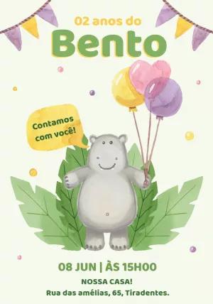 Convite de Aniversário Hipopótamo Fofo para Editar Online