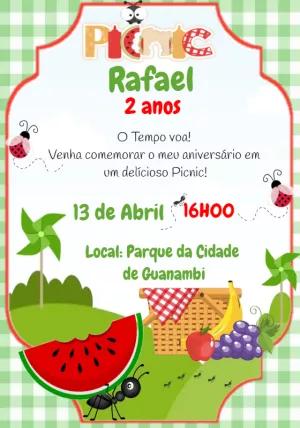 Convite de Aniversário Tema Piquenique para Editar Online