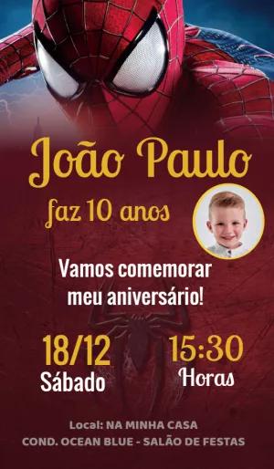 Convite Aniversário Homem-Aranha com Foto para Editar Online