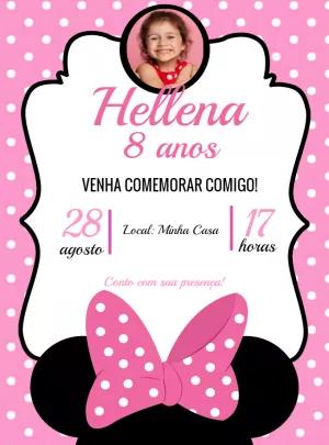 Convite de Aniversário Minnie Mouse Rosa com Foto para Editar