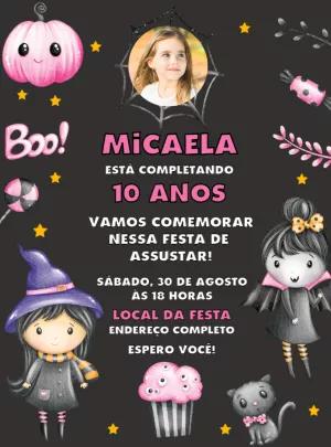 Convite Aniversário Halloween com Foto para Editar Online