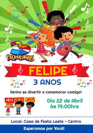 Convite Aniversário 3 Palavrinhas para Editar Online