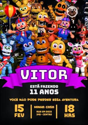 Convite Aniversário Five Nights at Freddy's para Editar Online