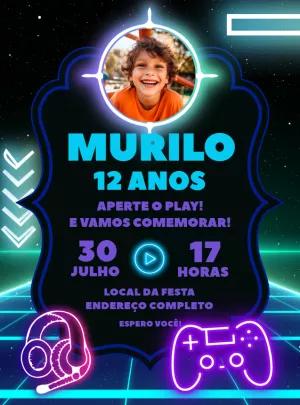 Convite Aniversário Video Game com Foto para Editar Online