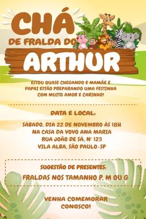 Convite Chá de Fraldas Safari com Animais para Editar Online