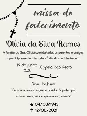 Convite Missa de Falecimento com Terço para Editar Online