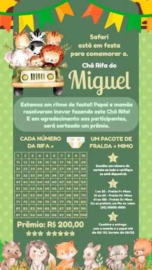 Convite Chá Rifa Safari com Animais para Editar Online