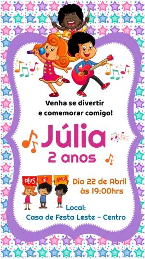 Convite 3 Palavrinhas Musical para Editar Online