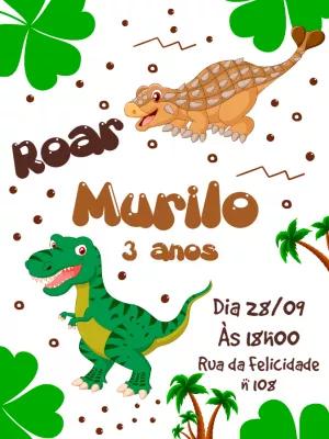 Convite de Aniversário Dinossauro para Editar Online
